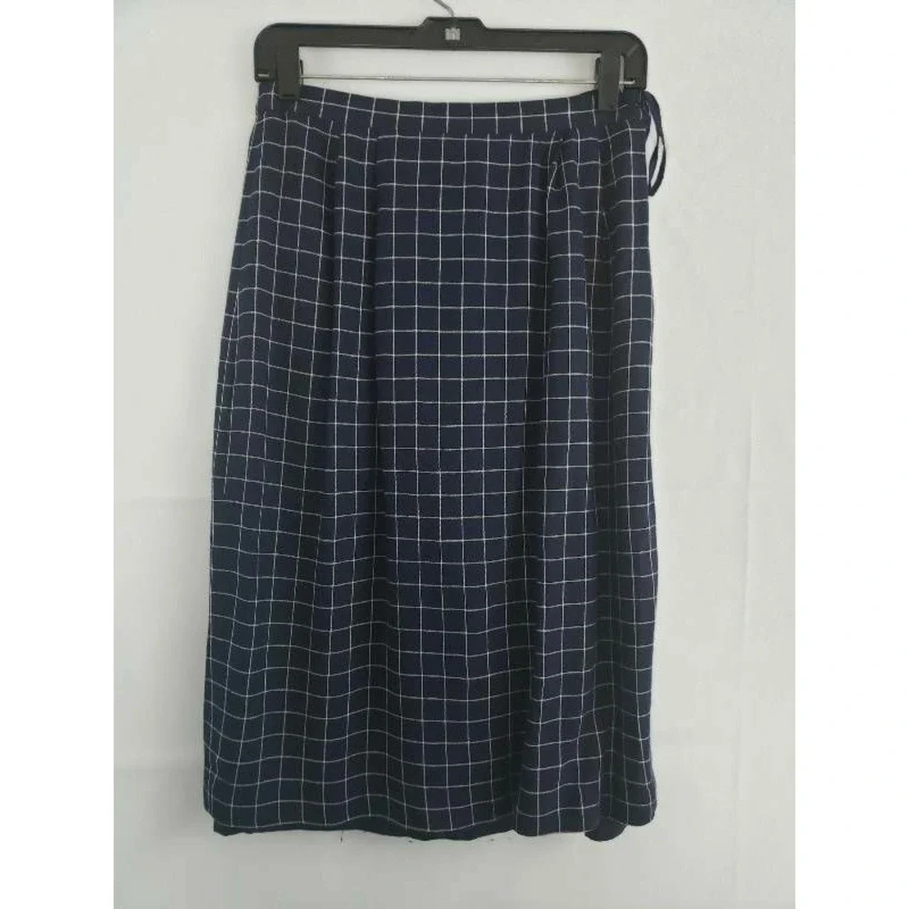 Kasper ASL Women wear Skirt Suit Blue Windowpane Lined Shoulder‎ -Padded 8/9 S54